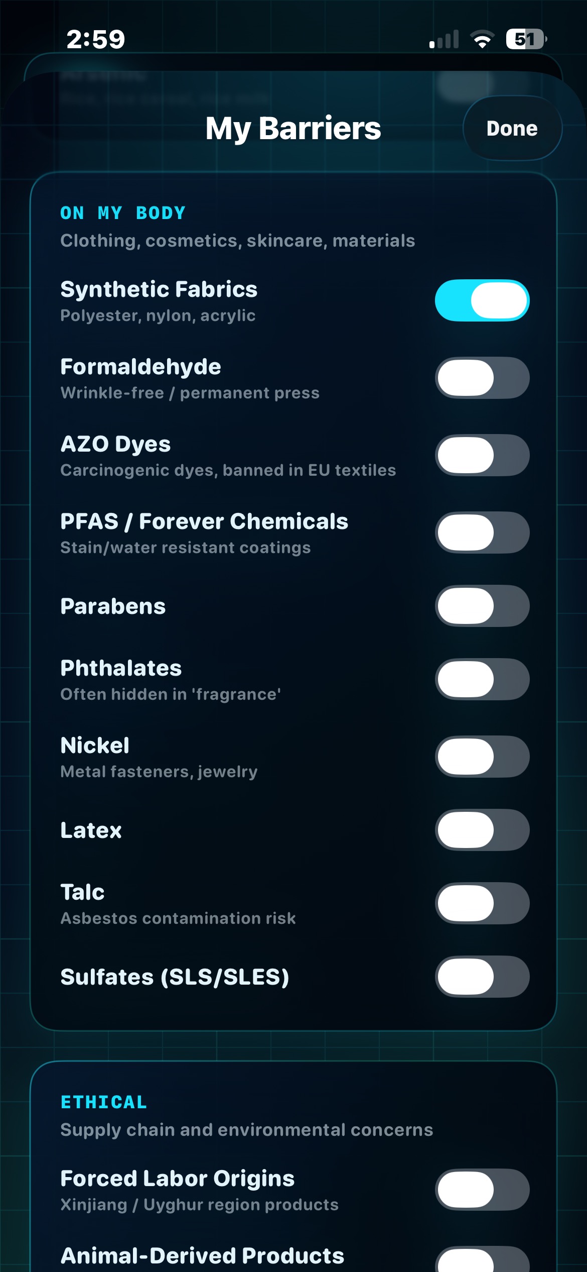 PFAS, AZO Dyes, Forced Labor Origins, Talc asbestos risk